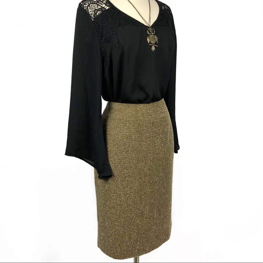 Albert Nipon Gold Knit Wool Blend Pencil Skirt - image 2